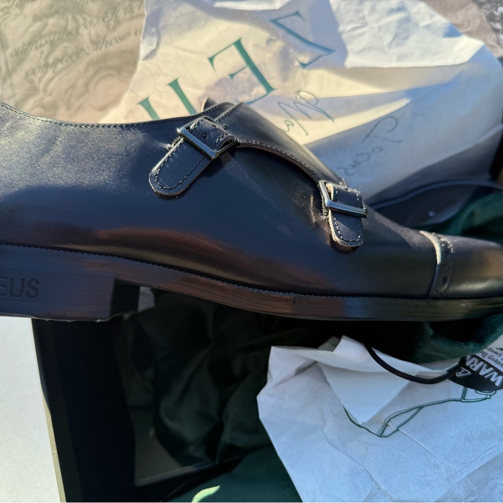 Men's Black Double Monk Strap Shoes - Picture 3 of 5